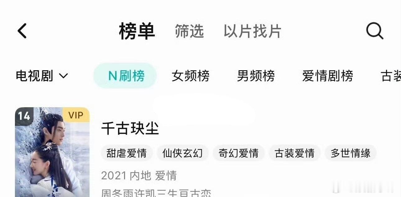 许凯《千古玦尘》腾讯视频n刷榜上升到第14啦
