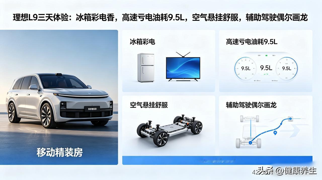 理想L9开了三天，冰箱彩电是香，但油耗没想象中低

高速亏电油耗干到9.5L，比