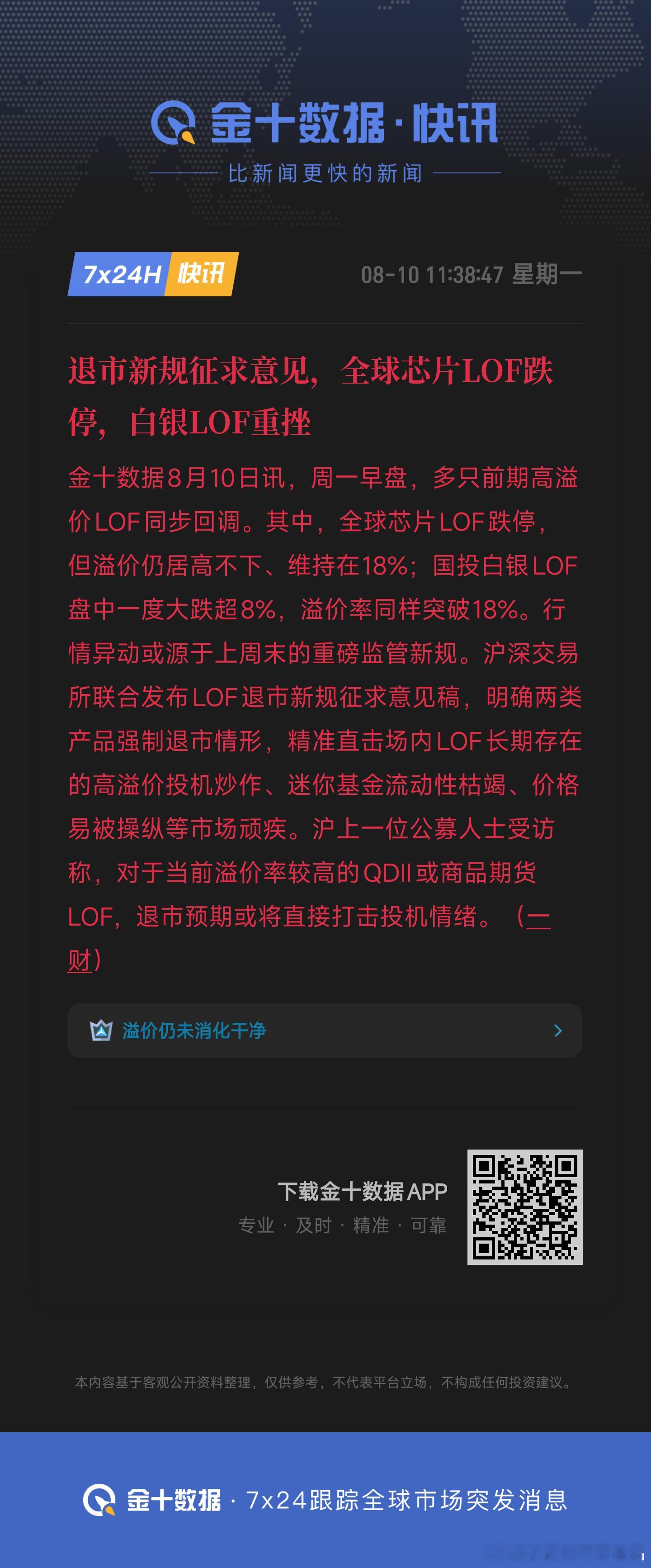 退市新规征求意见，全球芯片LOF跌停，白银LOF重挫 