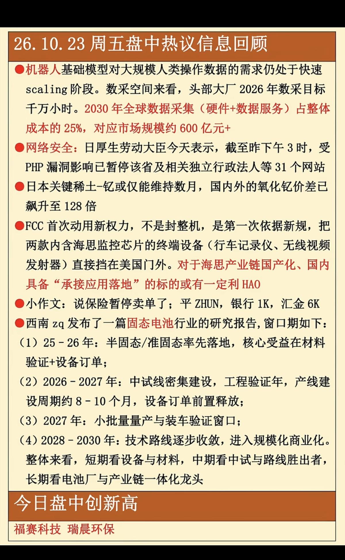10.23周五  晚间：市场热议+财经资讯整理！

1.机器人，数据服务
2.网