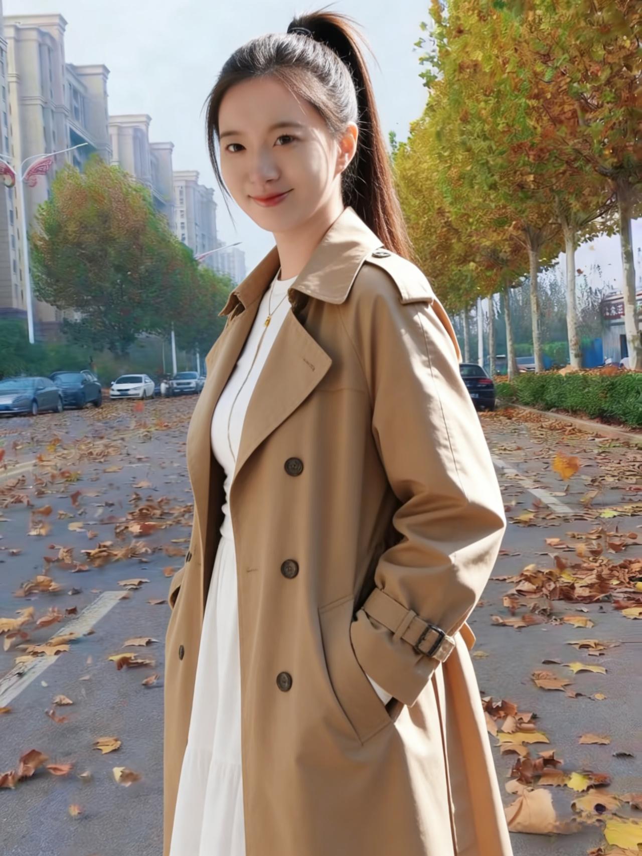 你借风衣裹住半程秋光
纽扣是衔着暖意的星
发辫甩落的风，碰响
枝头悬着的最后那片