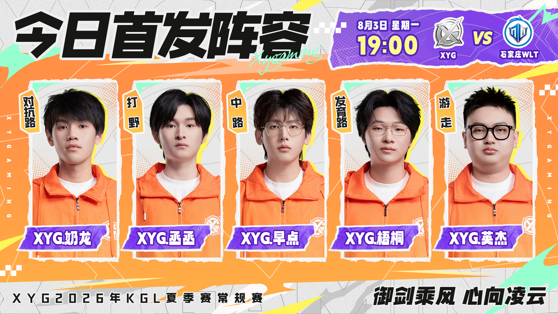 XYG电子竞技俱乐部 2026年K甲夏季赛常规赛第二轮第二场【8月3日 首发名单