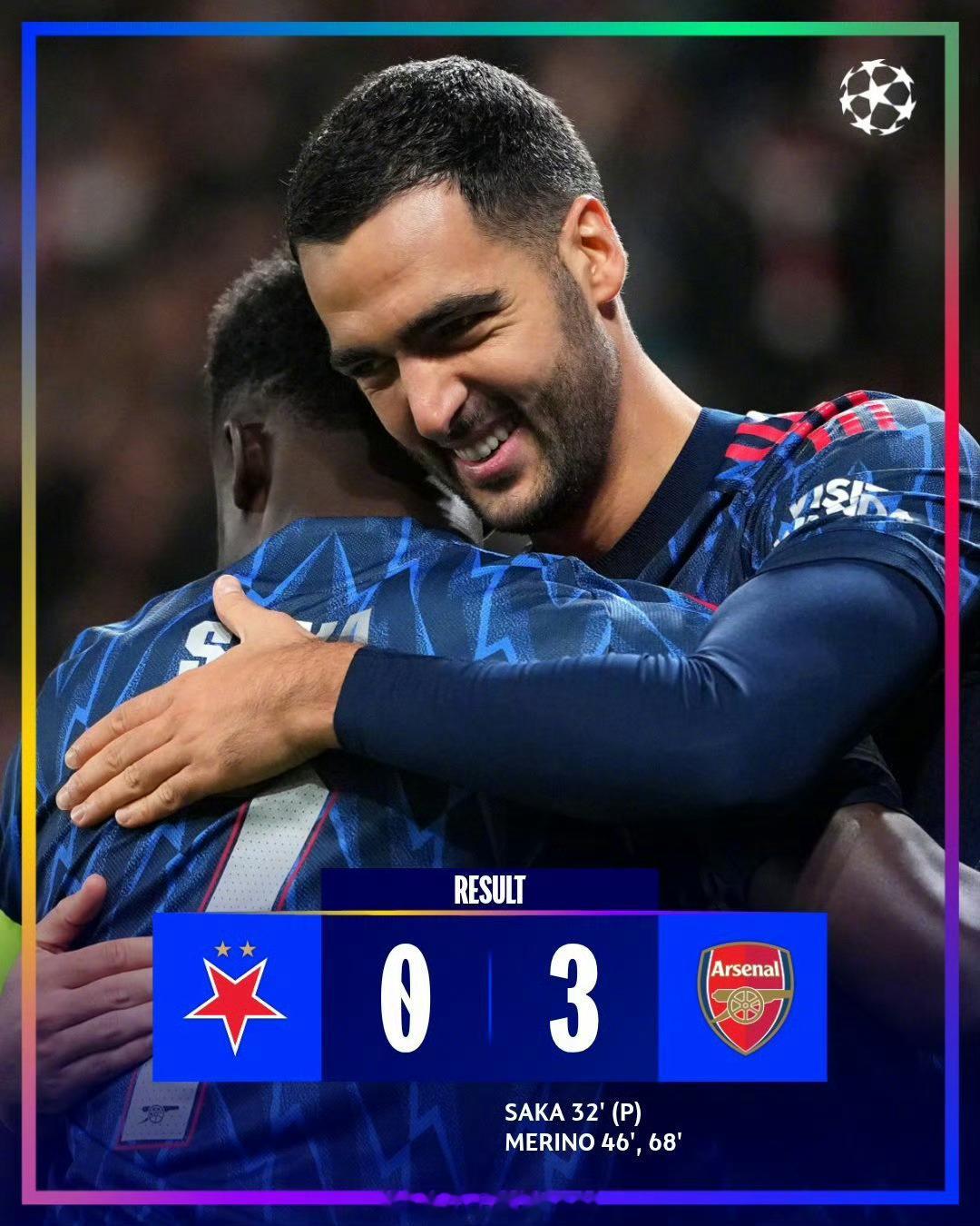 布拉格斯拉维亚0比3阿森纳欧冠联赛阶段第4轮，上半场普罗沃德手球犯规送点，萨卡点