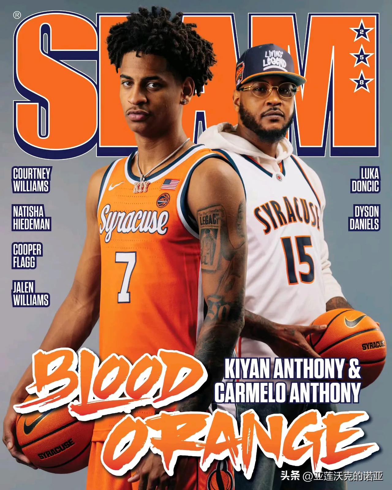 雪城大学新人Kiyan Anthony与父亲卡梅隆-安东尼登上SLAM杂志封面，