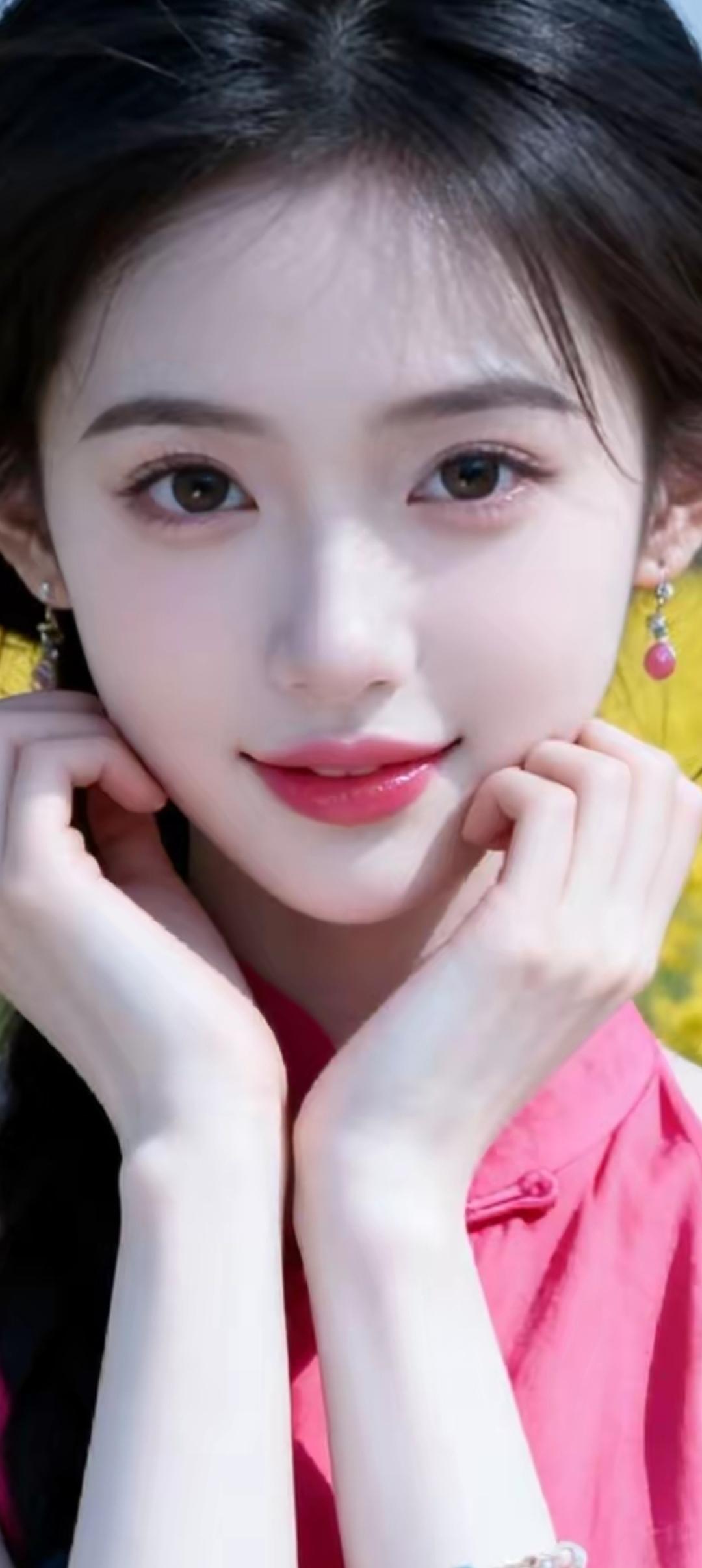 甜美少女风，粉色耳环搭配粉色上衣，元气满满！💖🌸