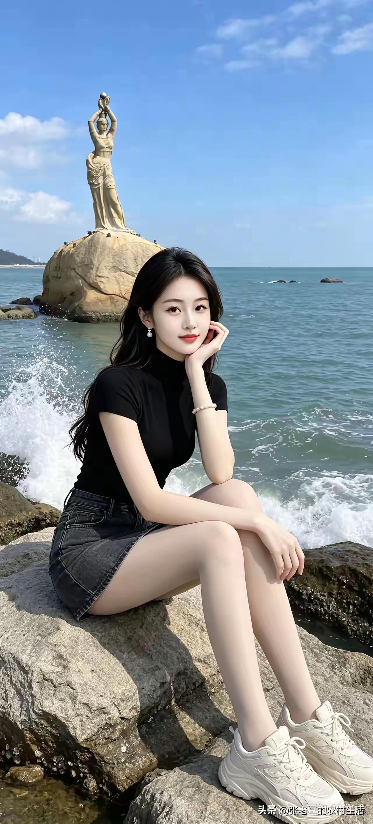 坐在海边，风景真美啊！