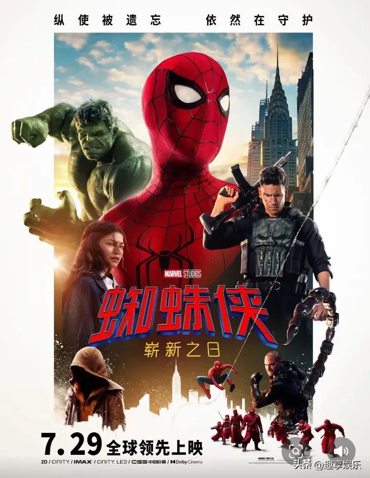 暑期档战况激烈！7月29日，漫威新片《蜘蛛侠：崭新之日》在内地上映7小时票房破1