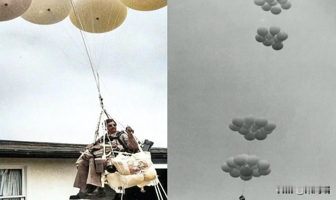 这几张照片展示的是著名的“草坪椅拉里”（Lawnchair Larry），原名拉