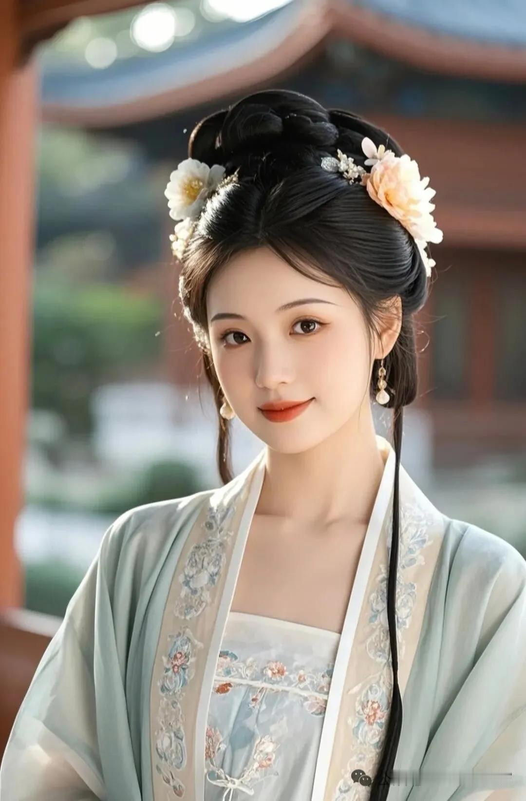 古风美人，花簪映发，典雅动人。