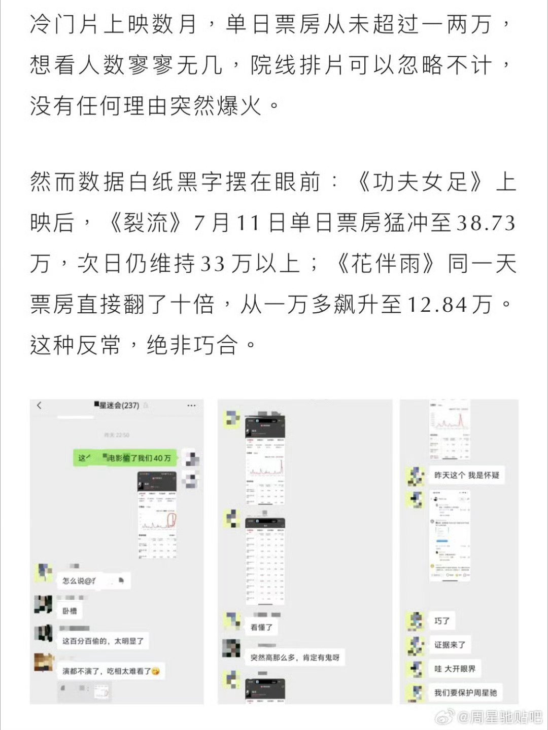 功夫女足追回160多万被盗票房一群喜爱星爷作品的观众自发汇总观影记录，跟进票房相