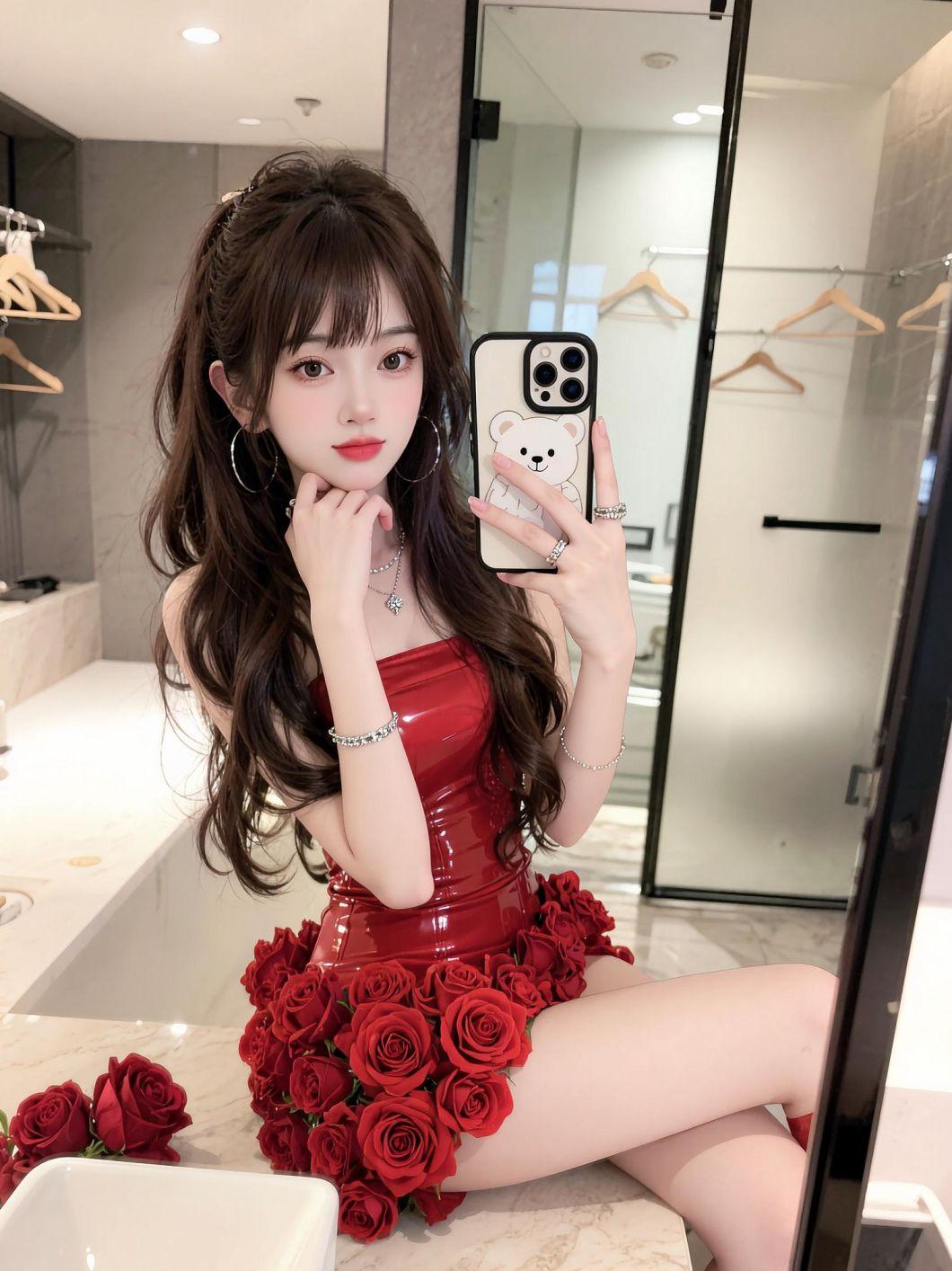 喜欢乖的，又拒绝不了坏的，害得我两边变。甜辣妹性感红裙自拍 抖音玩法合伙人计划 