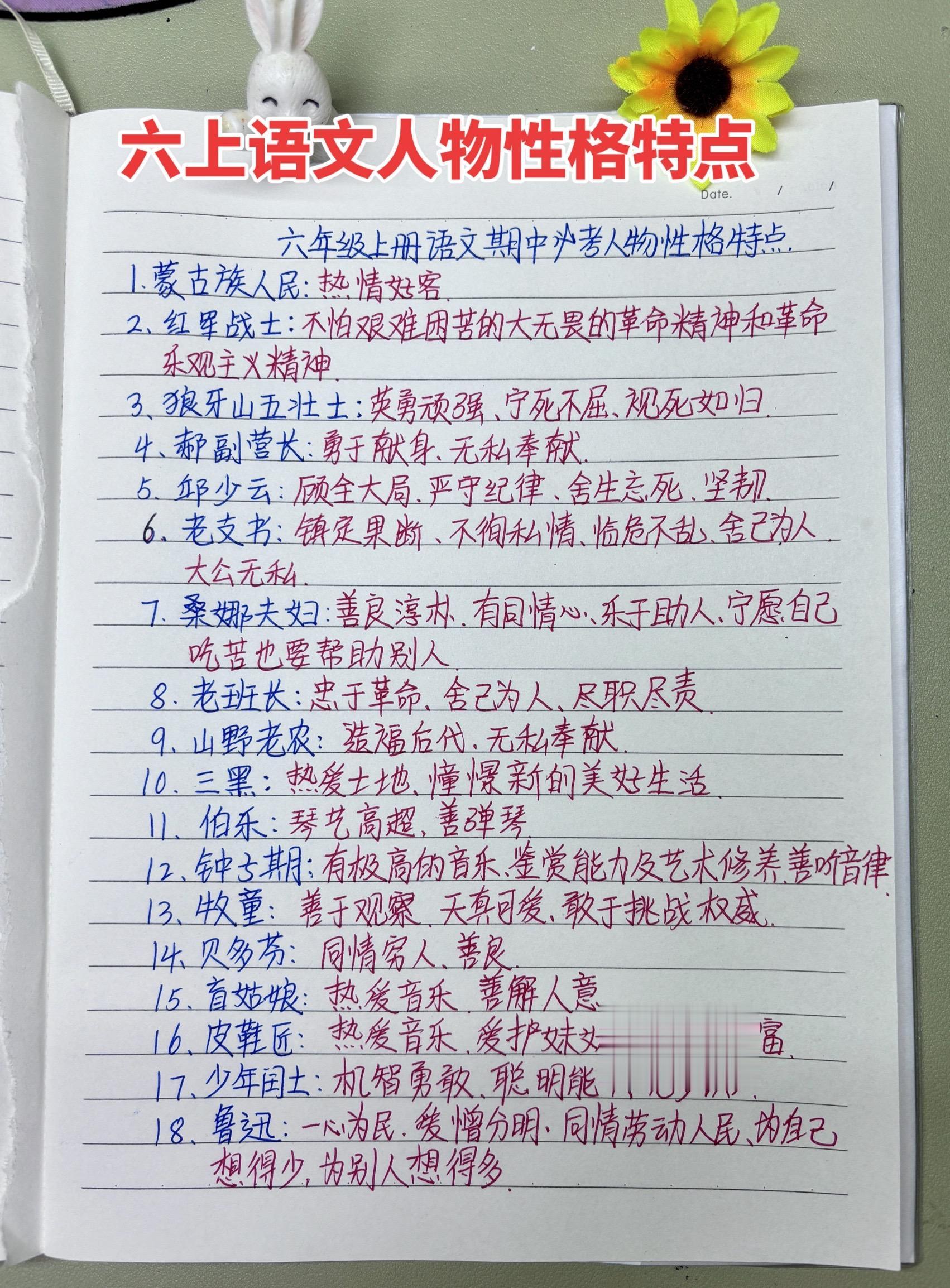 期中必考人物特点，家长收藏