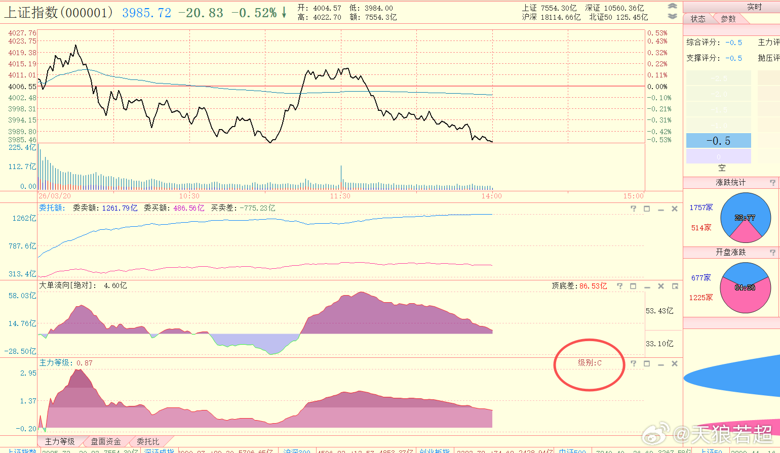 下午两点了，主力等级B级，C级，也不算差啊，但是现在还是有明显的跌幅。 