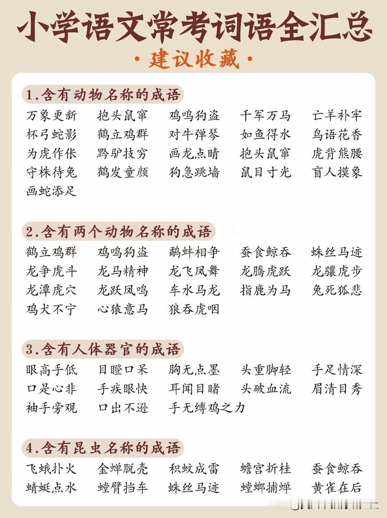 【建议收藏：小学语文常考词语全汇总‼️】
小学语文基础知识，语文知识点，小学语文