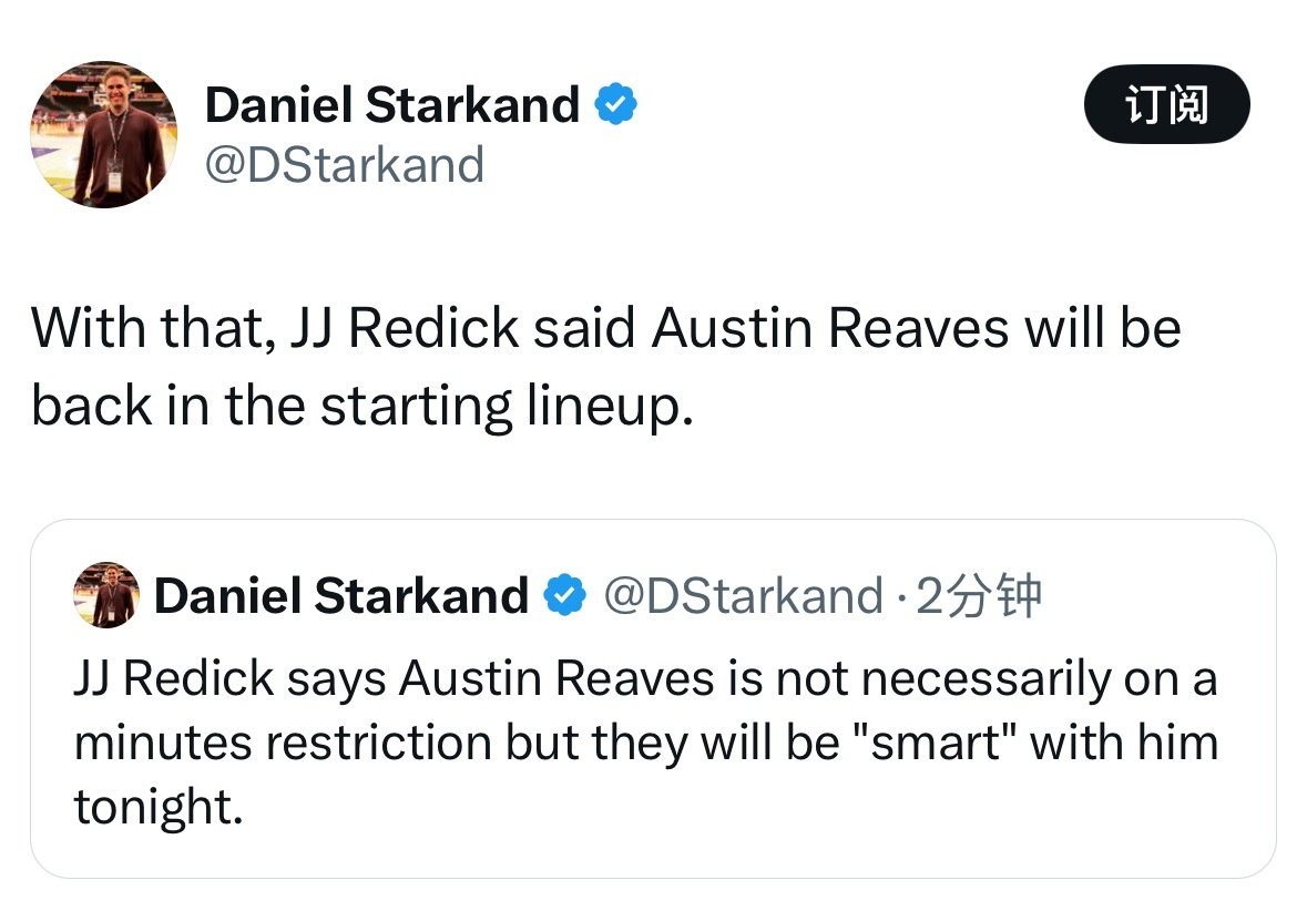 雷迪克表示，里夫斯并非必定受到出场时间限制，但今晚他们会对他采取“明智”的方式来