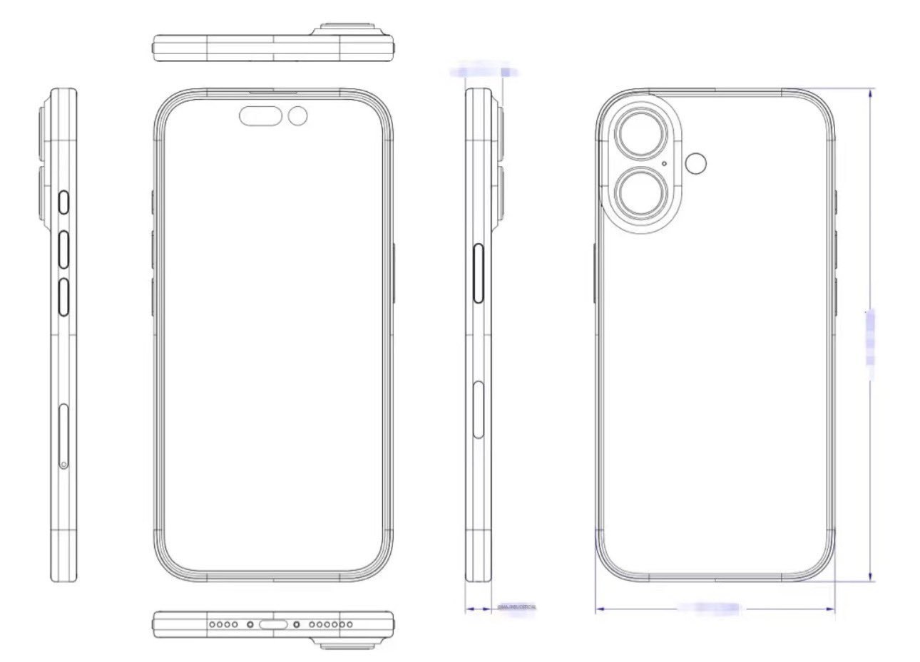 #疑似iPhone16设计图流出#正面没啥变化，背部变为竖排双摄，有点回归iPh
