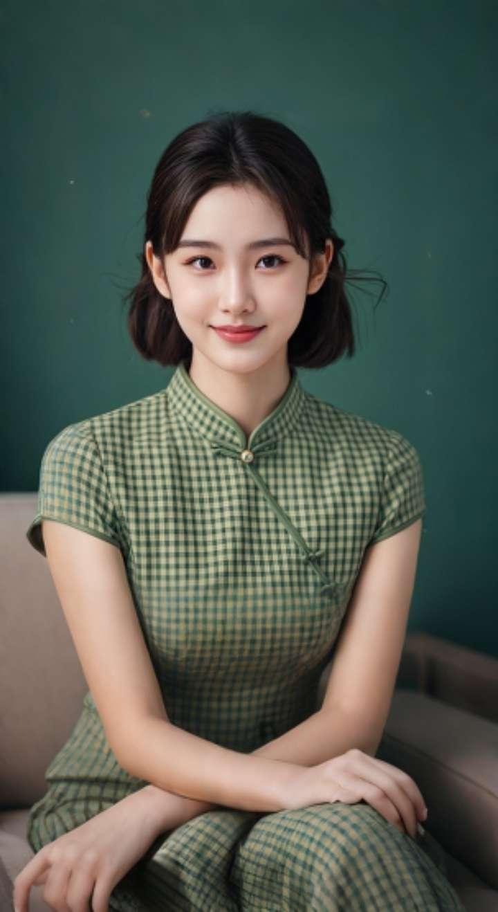 AI扩图 AI绿格甜笑