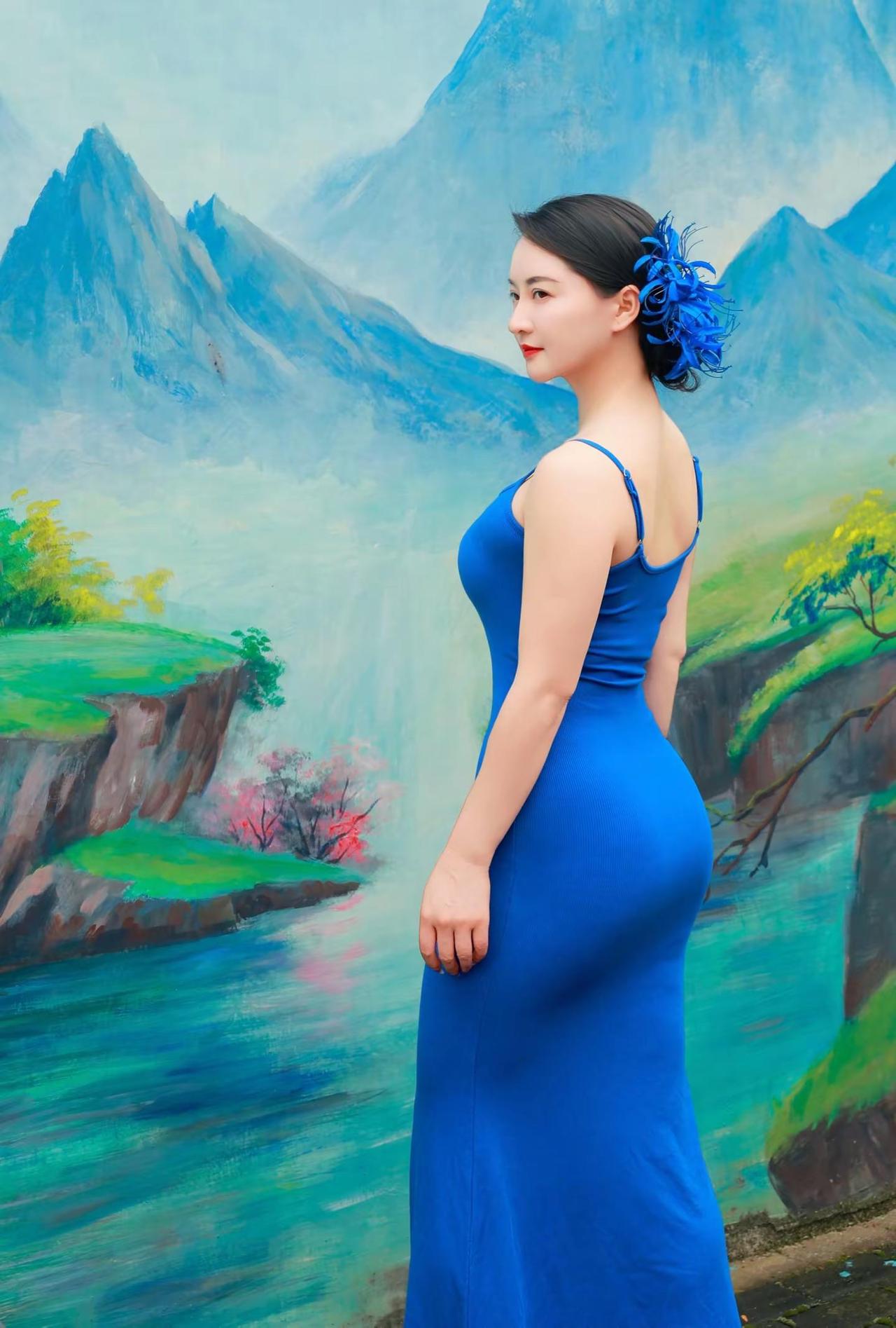 山风不扰 绿影不惊 我自簪花而立身材蓝色治愈系