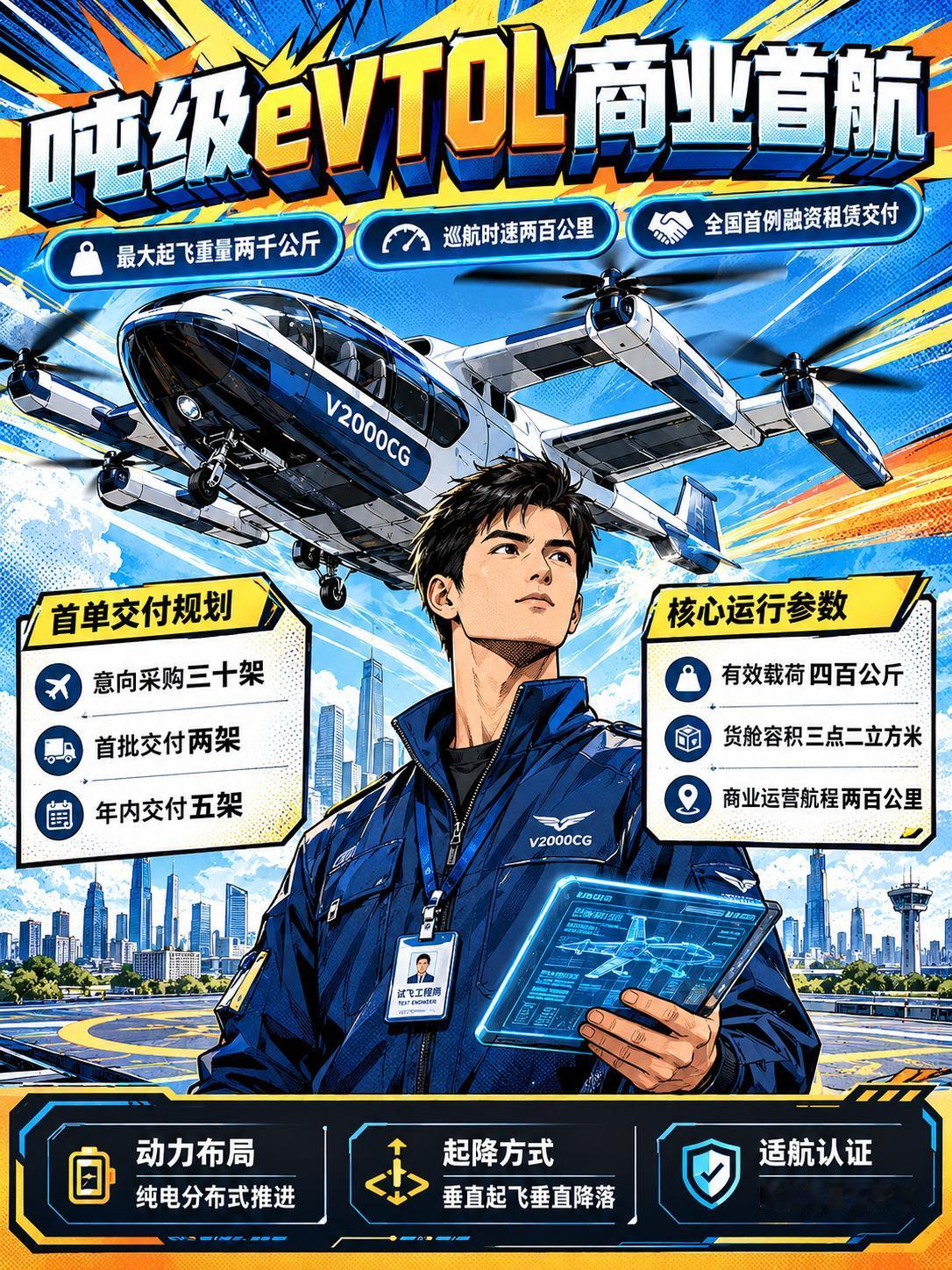 首例吨级eVTOL融资租赁落地，低空交通迎来商业闭环质变

全国首例吨级电动垂直