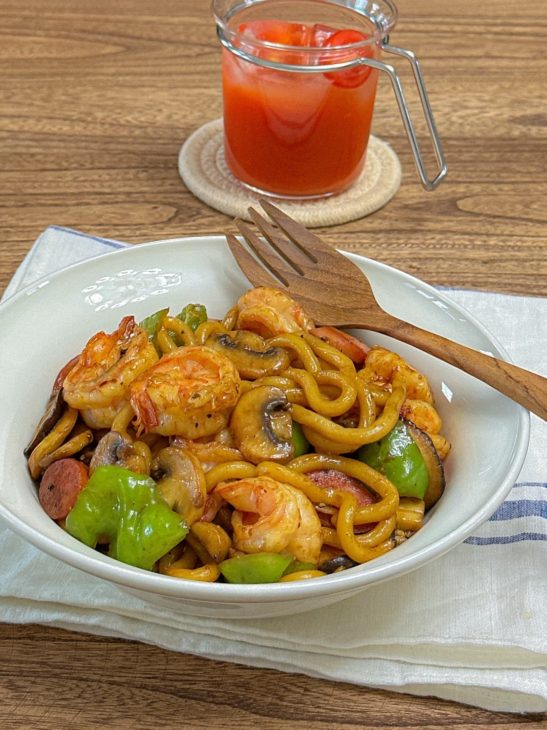 低卡青椒虾仁炒乌冬🍝