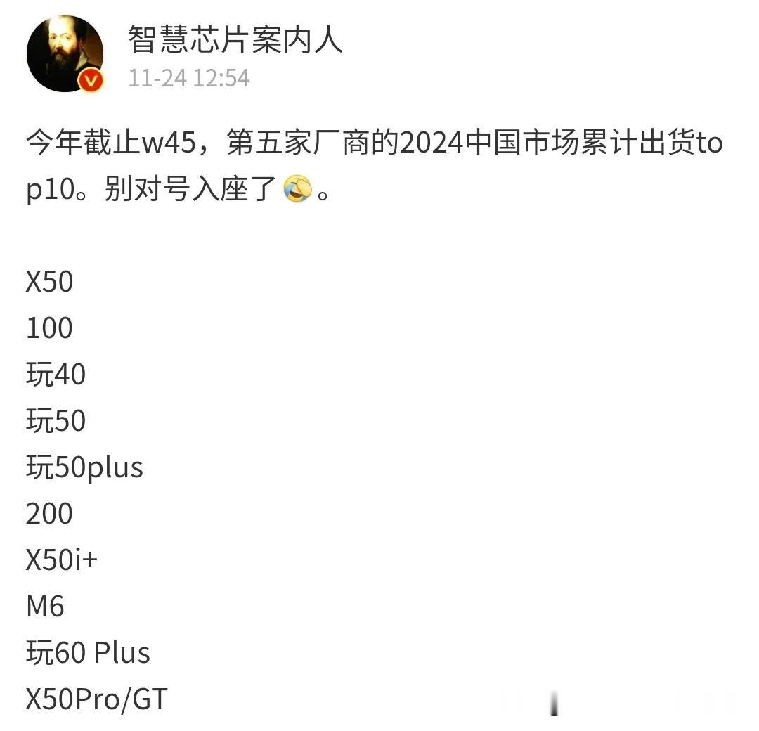 荣耀手机，2024年机型销量前十名给博主披露。
    前十名中没有一款旗舰手机