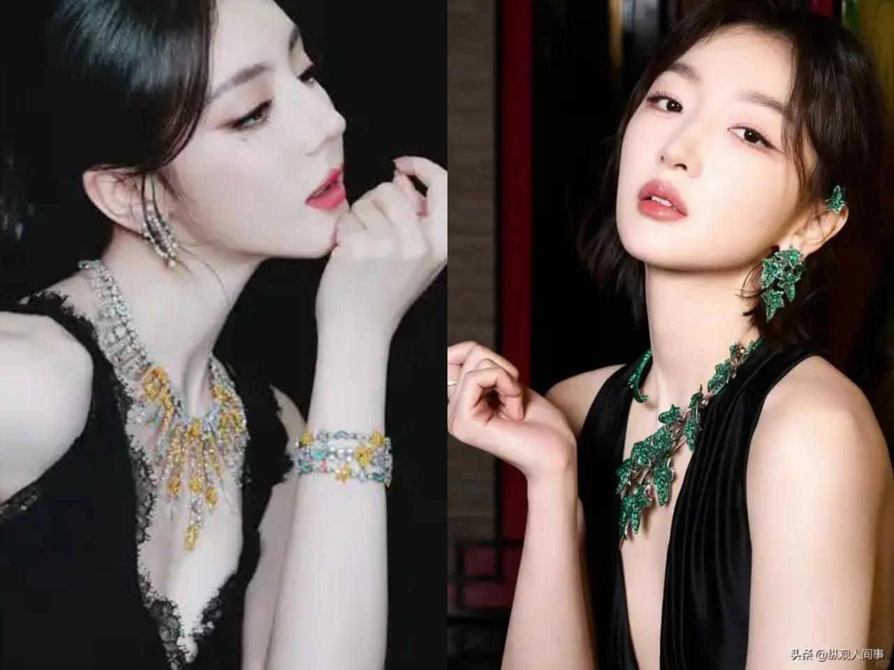 周冬雨和迪丽热巴，这身上珠宝太惊艳了。不得不说，高奢品牌真的会挑代言人。
迪丽热