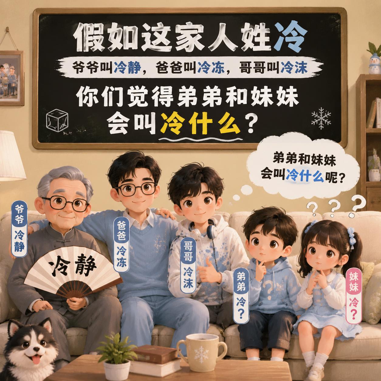 假如这家人姓冷，爷爷叫冷静，爸爸叫冷冻，哥哥叫冷沫，你们觉得弟弟和妹妹会叫冷什么