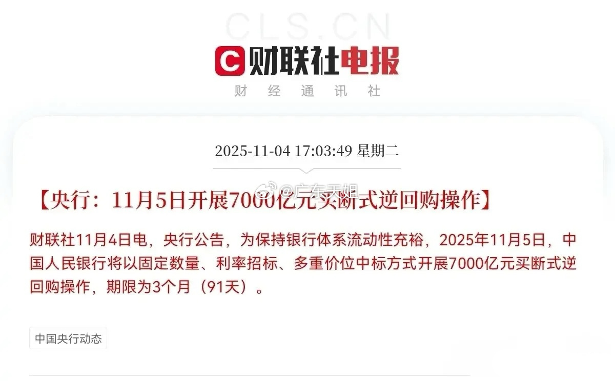 这一板块大象起舞！ 央行开展7000亿元3个月期买断式逆回购操作，旨在为银行体系