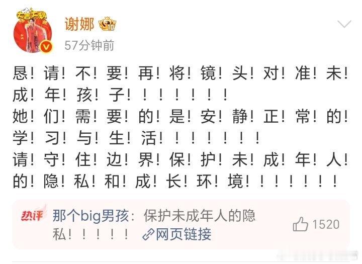 谢娜恳请不要将镜头对准孩子“恳！请！不！要！再！将！镜！头！对！准！未！成！年！