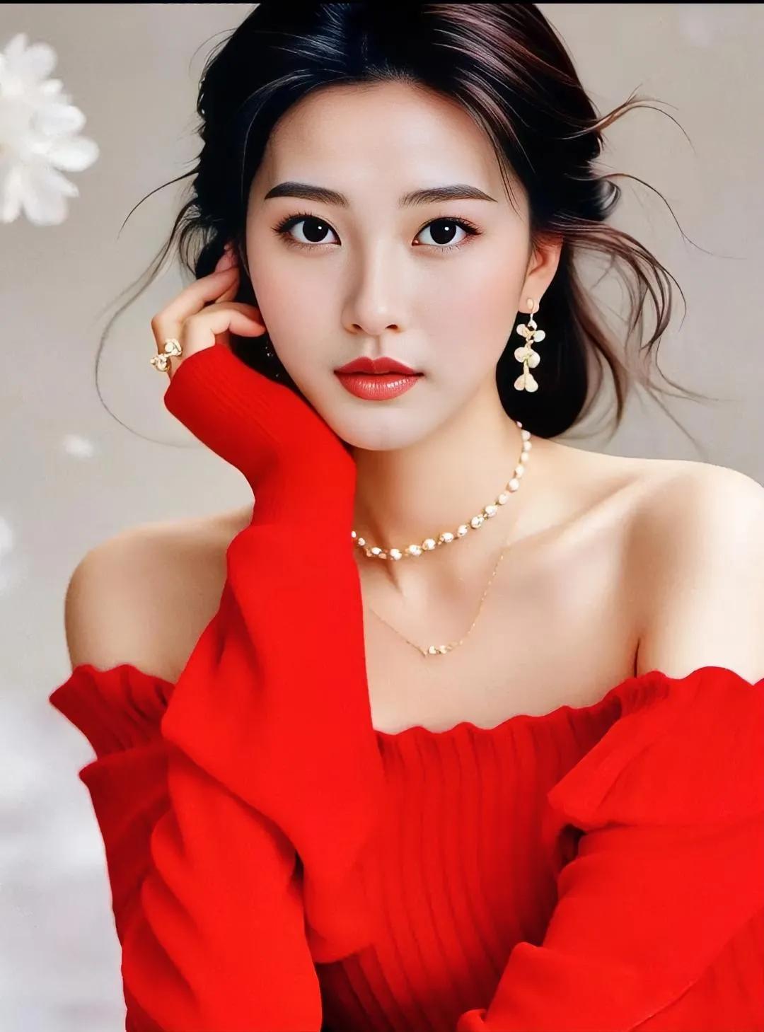 优雅红衣美人，精致配饰点缀，气质非凡。俏丽动人美眉 靓丽佳人，