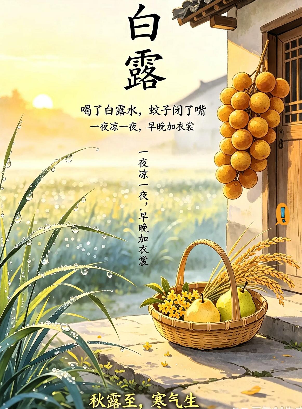 三天后白露，要变天了
 
老辈流传几句白露老话，特别准。
 
喝了白露水，蚊子闭