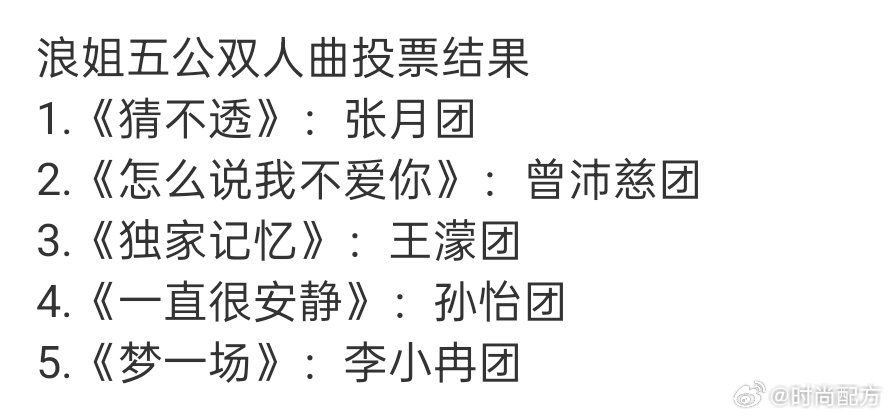王濛团唱独家记忆王濛双人曲唱独家记忆浪姐选歌结果浪姐五公双人秀选歌结果已出《猜不