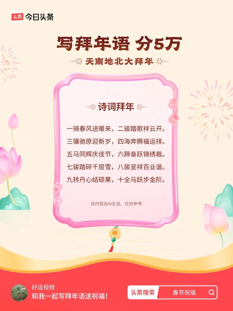 写拜年语送祝福新春拜年送祝福！我的祝福是：“一骑春风送暖来，二骏踏歌祥云开。三骥