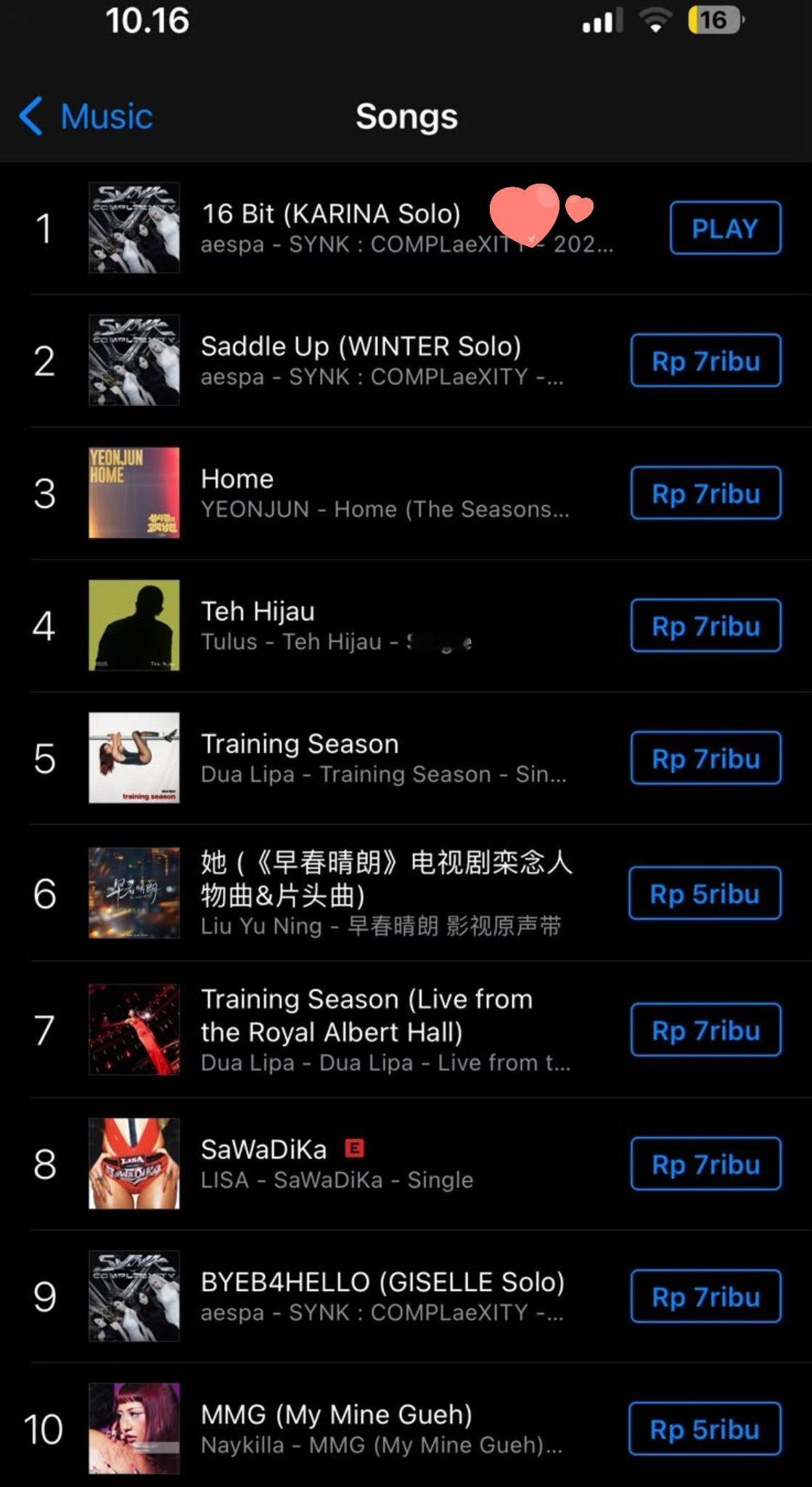 印度尼西亚iTunes1️⃣🔥 aespa--16 Bit（KARINA So