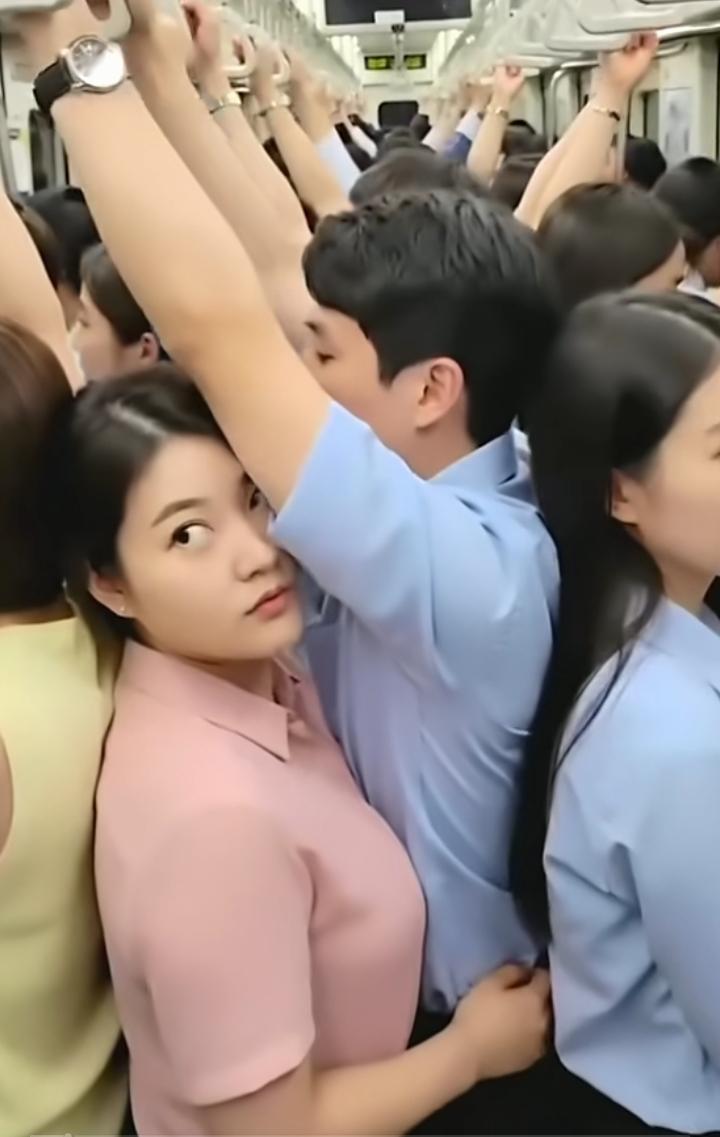 地铁上人挤人不抓扶手都不要担心会摔倒，人贴人背靠背特别是夏天那酸爽！
     