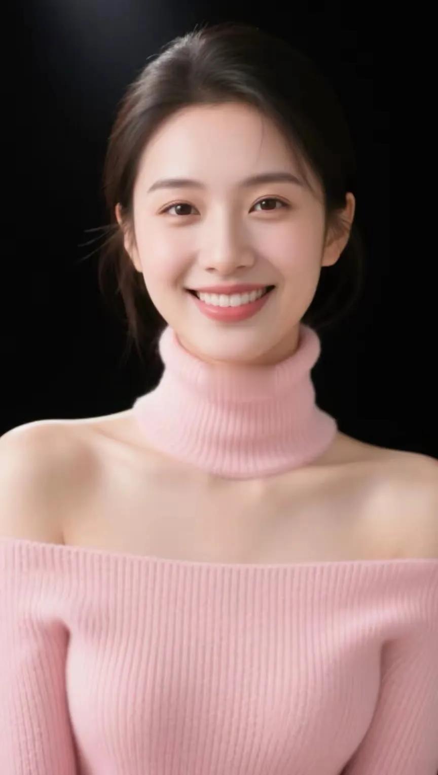 温柔粉嫩，甜美笑容，元气满满的一天！🌸😊粉色高领毛衣