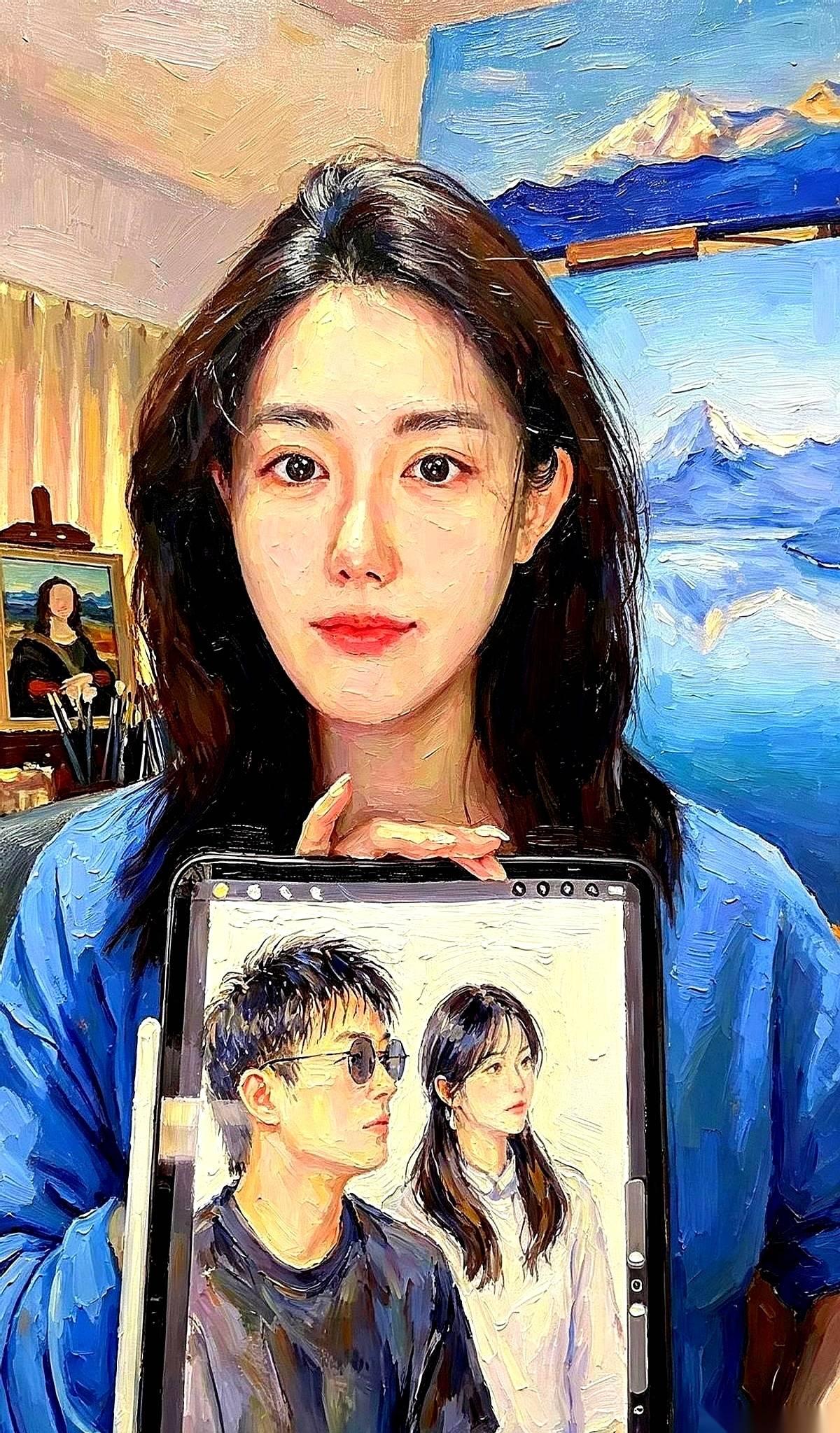 一个清华美院的研究生，正在给两个网红主播画直播肖像。
屏幕上，数字笔的笔尖沙沙作