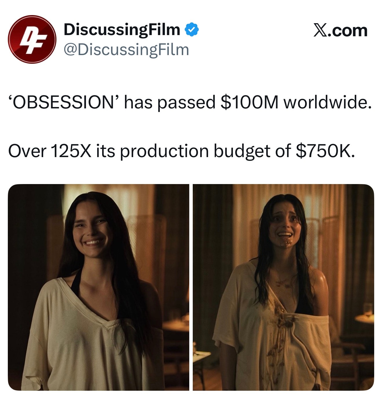 这周Obsession过了一亿票房，Backrooms首周八千万，全球过一亿！恐
