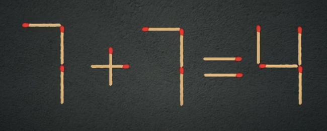 在这道烧脑的火柴棒谜题中，“7 + 7 = 4” 明显不成立。现在给你出个难题：