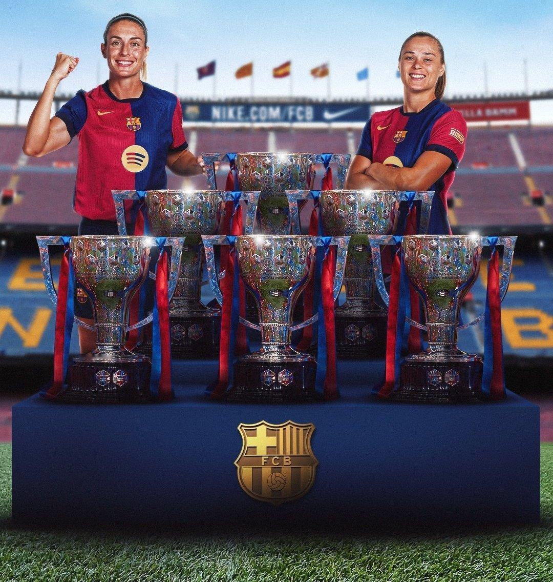 巴萨女足连续6次夺得西甲冠军，同时是队史第10座西甲冠军🏆🏆🏆🏆🏆🏆