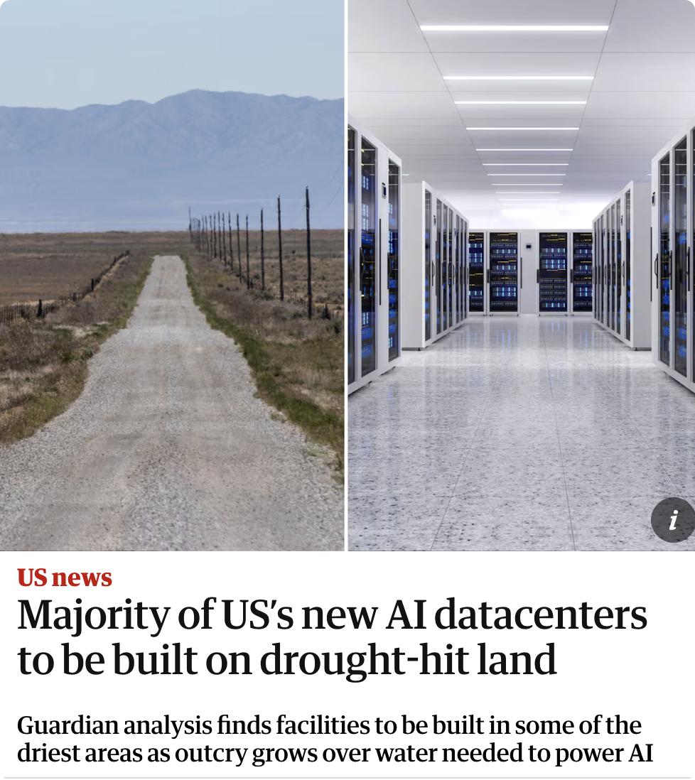 英媒：美国多数新建AI数据中心选址干旱地区，引发用水担忧

美国规划中的809座