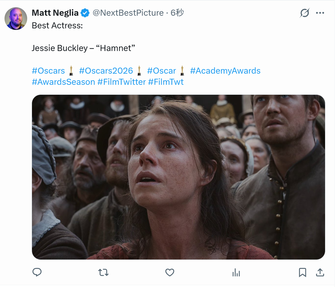 TNABO 奥斯卡最佳女主角：杰西·巴克利，《哈姆奈特》！！！！！！奥斯卡