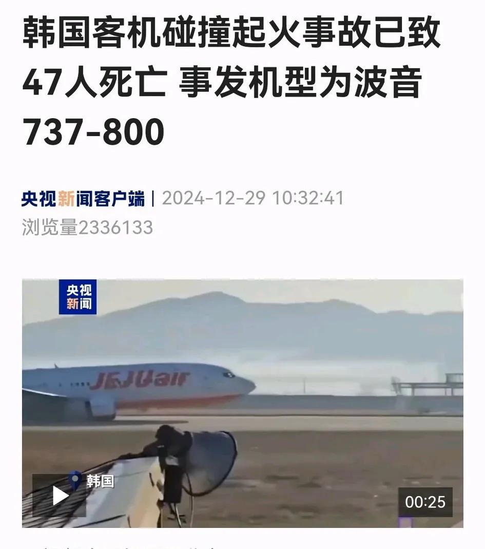 已查明，韩国撞鸟飞机是多事之机一一波音737-800。

飞机撞鸟并不鲜见，但起