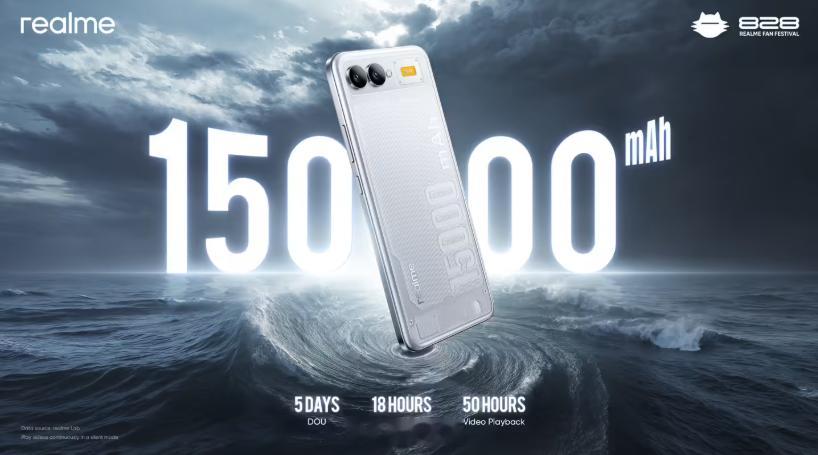 realme 真我 15000mAh 电池新机亮相，非常新颖的设计，横向对称双摄