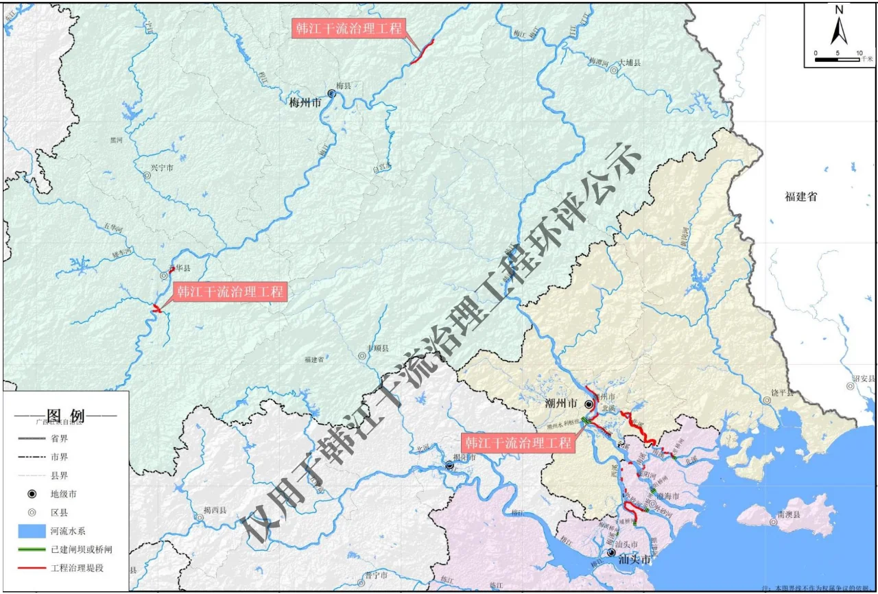 广东省韩江干流治理工程位置示意图