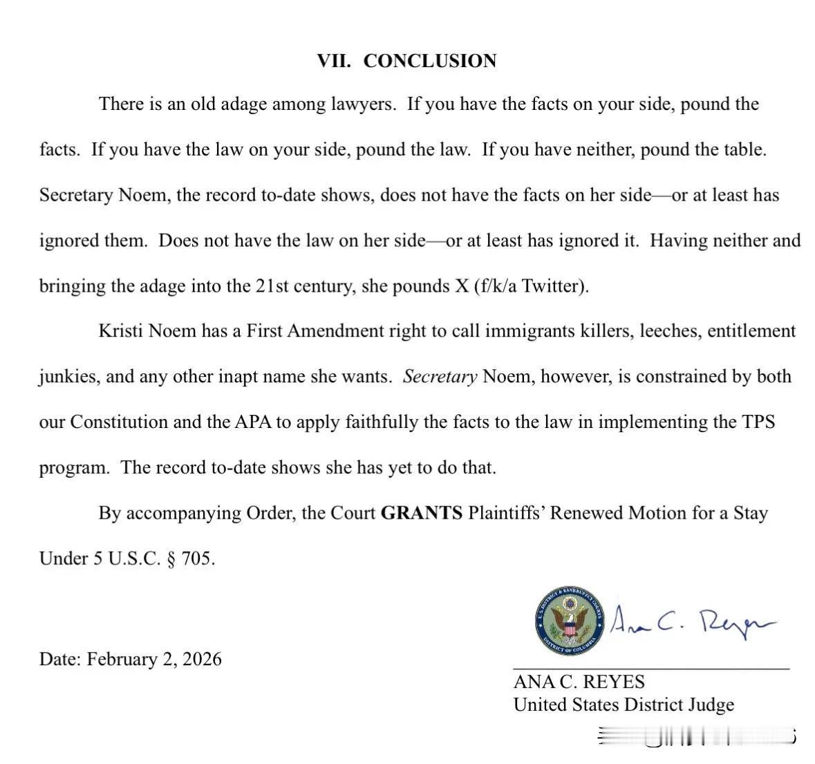 突发新闻：联邦法官安娜·雷耶斯阻止特朗普政府终止超过35万名海地移民的临时保护身