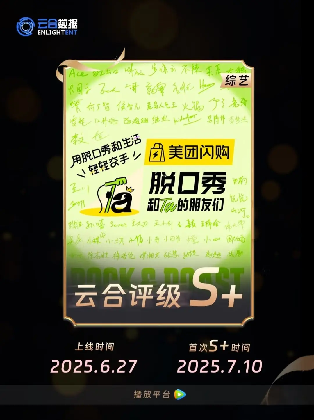 脱友2评级S+ 。云合数据显示，腾讯视频《第2季 》于2025年6月2...