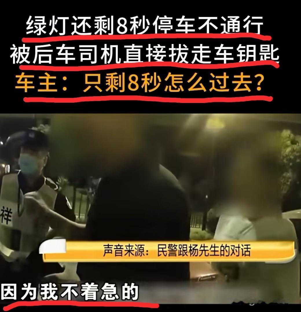 自私自利！杭州一男子开车过路口，绿灯还有8秒，就停下来，不走了，导致后面车主怨声