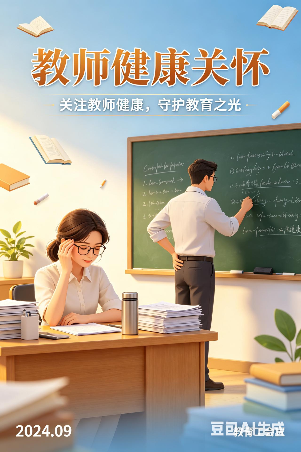 学校关心教师健康，要身体与心理双守护，减负与保障同落实。

定期安排免费体检、建