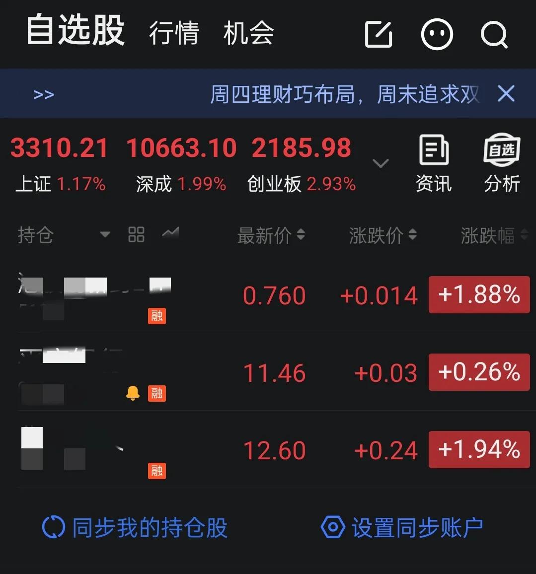 上周跳水被套的票今日飘红
一天不解套
一天不安心
还有10%才可以解套
今天T加